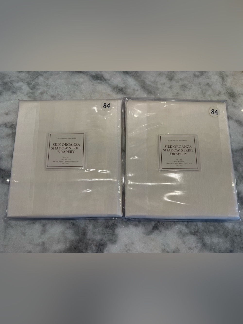 100% Silk RH Restoration Hardware Organza Shadow Stripe Drapery Panels Set of 2